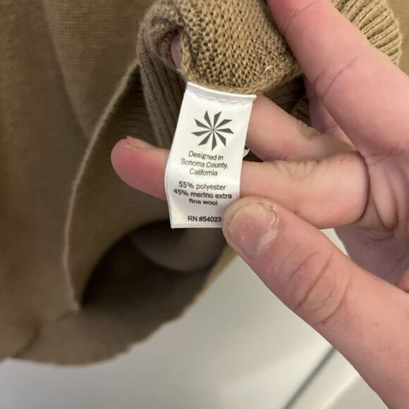 Athleta Brown V Neck Long Sleeve Ribbed Merino Wool Sweater Womens Large Comfort - Picture 4 of 7